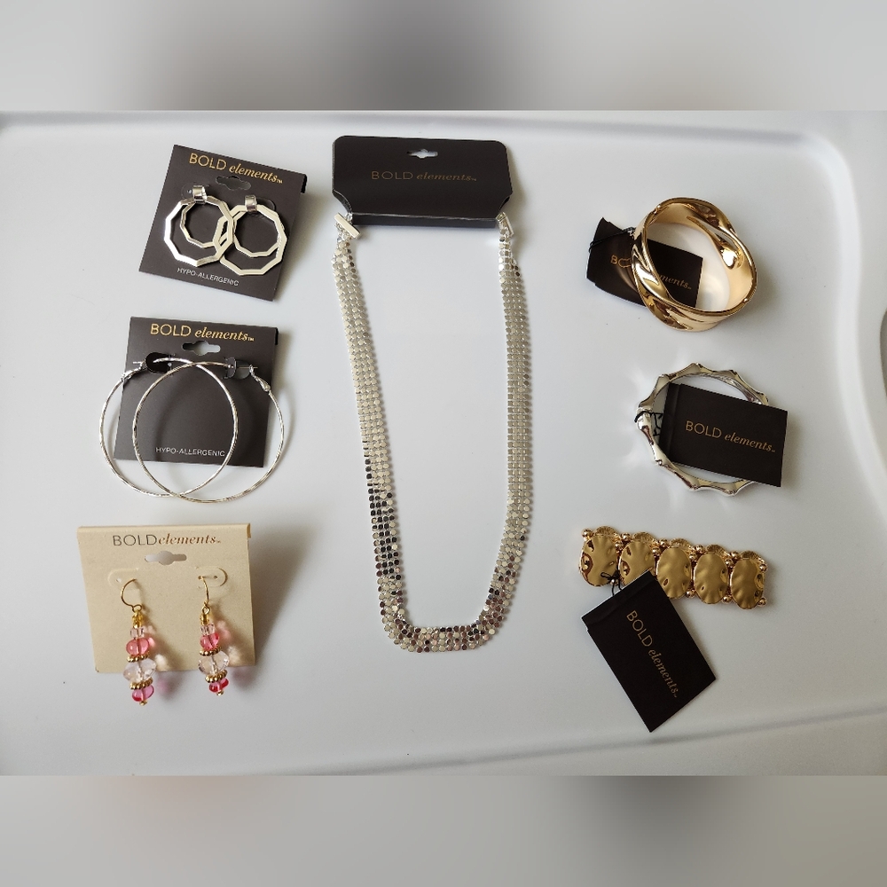 Bold Elements Jewelry Bundle Lot Earrings Necklace Bracelets Gold Silver NWT